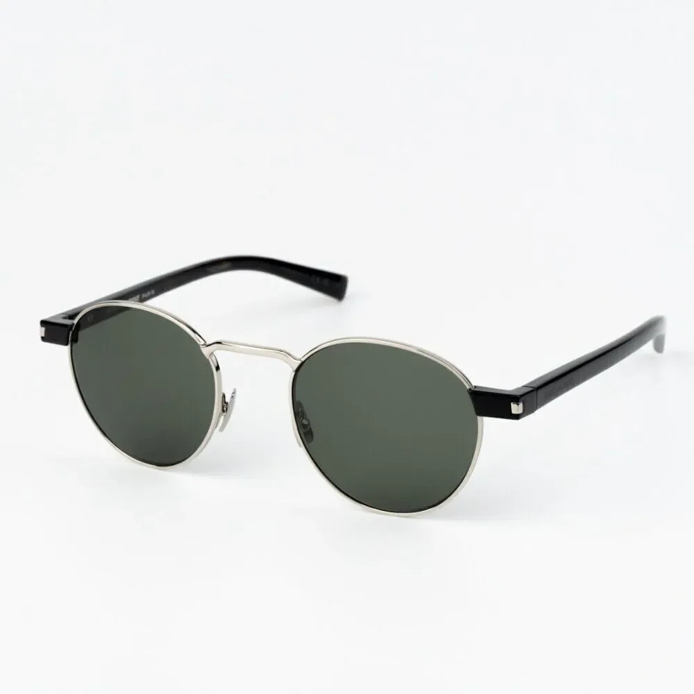 NEW Saint Laurent SL707 001 Silver Havana Grey Oval Unisex Sunglasses